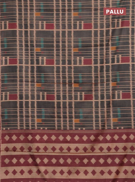 Grey & Maroon Printed Silk - Ikat Prints