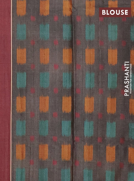 Grey & Maroon Printed Silk - Ikat Prints