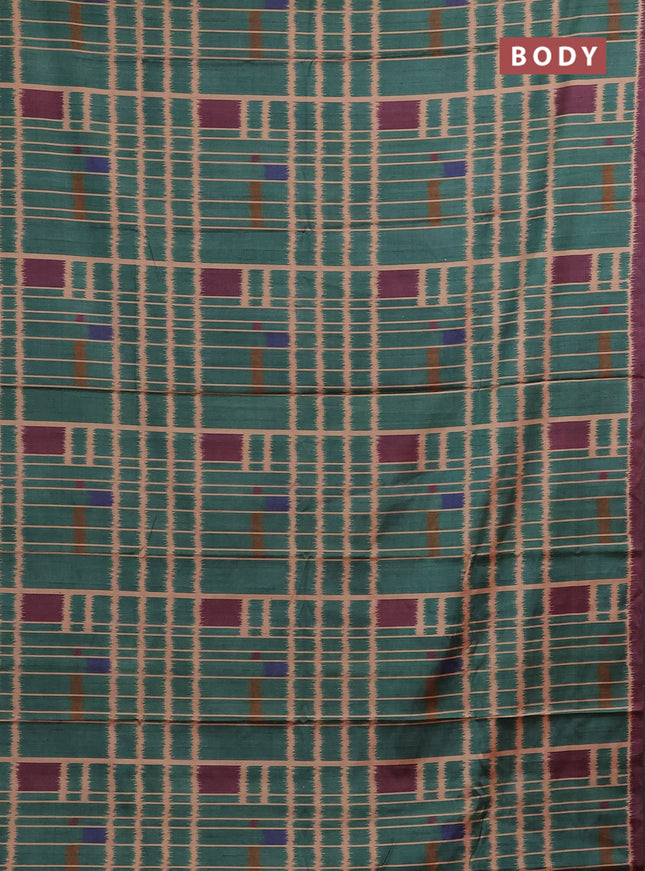 Green & Magenta Pink Printed Silk - Ikat Prints