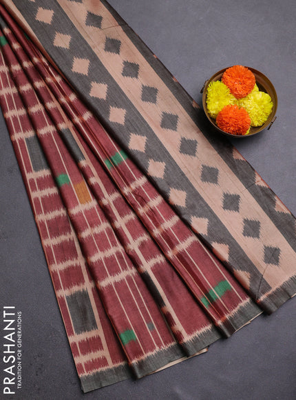 Maroon & Grey Printed Silk - Ikat Prints