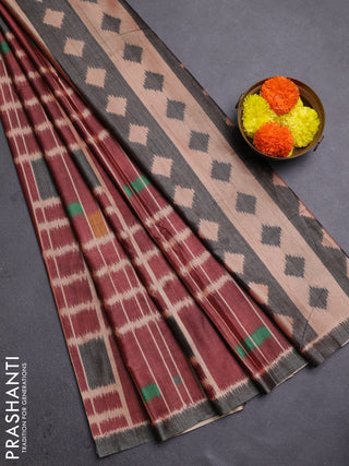Maroon & Grey Printed Silk - Ikat Prints