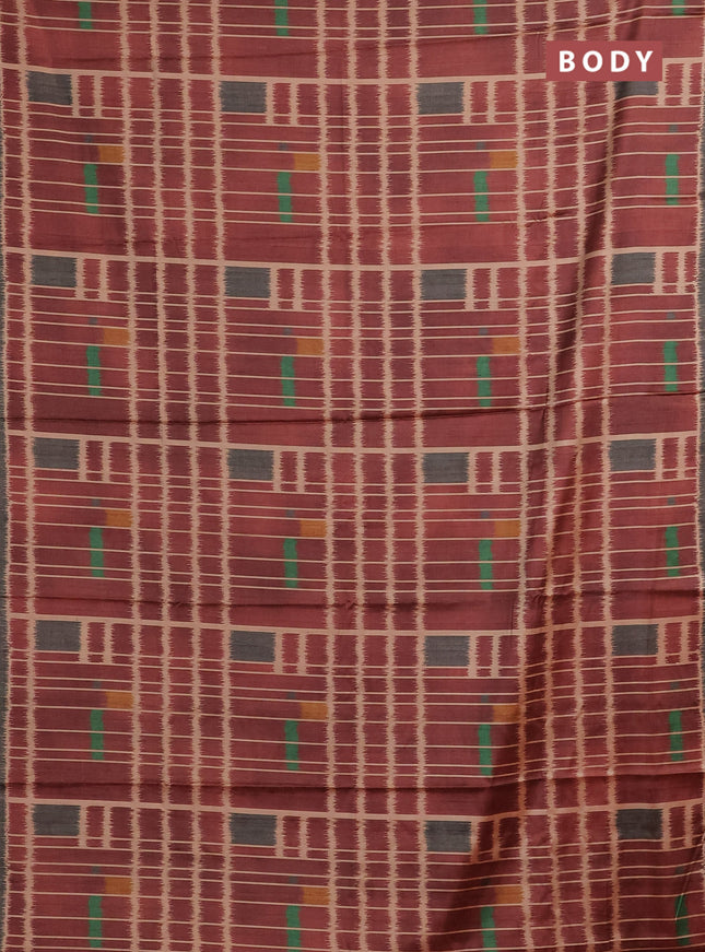 Maroon & Grey Printed Silk - Ikat Prints