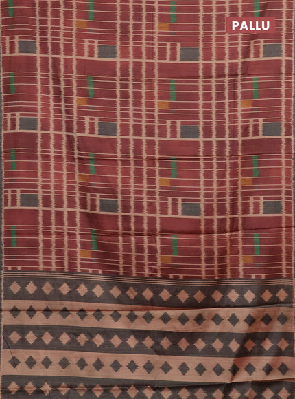 Maroon & Grey Printed Silk - Ikat Prints