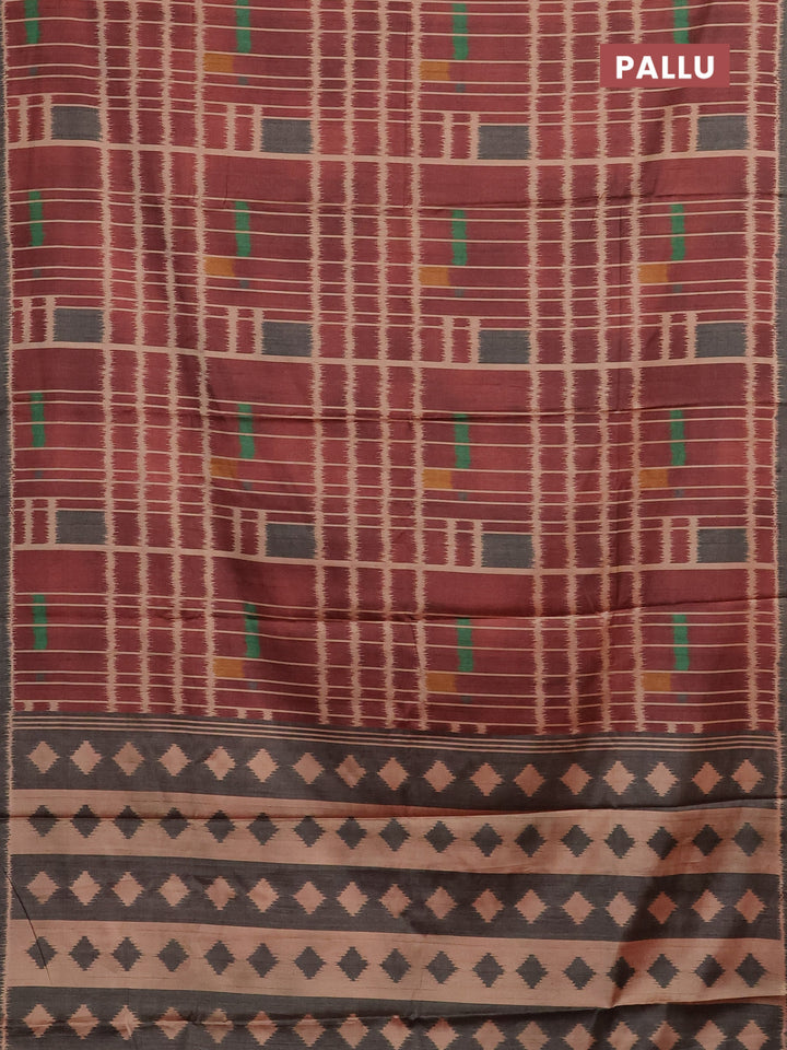 Maroon & Grey Printed Silk - Ikat Prints