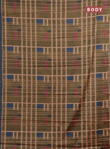 Sap Green & Grey Printed Silk - Ikat Prints