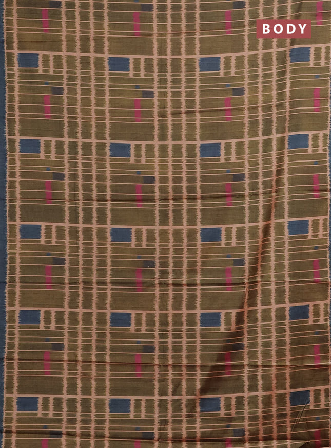 Sap Green & Grey Printed Silk - Ikat Prints