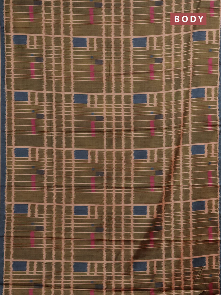 Sap Green & Grey Printed Silk - Ikat Prints