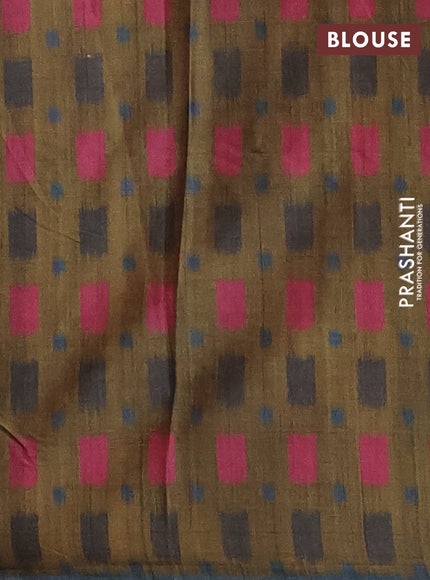 Sap Green & Grey Printed Silk - Ikat Prints