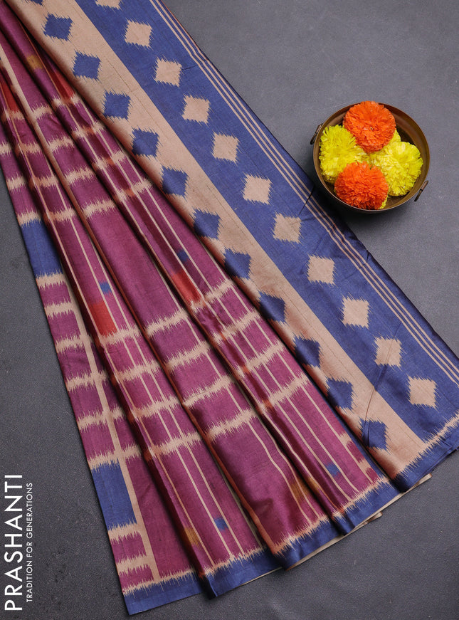 Magenta Pink & Navy Blue Printed Silk - Ikat Prints