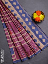 Magenta Pink & Navy Blue Printed Silk - Ikat Prints