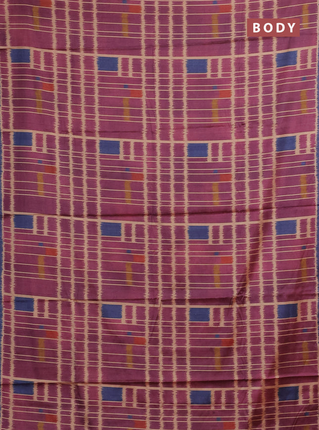 Magenta Pink & Navy Blue Printed Silk - Ikat Prints