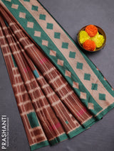 Brown & Green Printed Silk - Ikat Prints