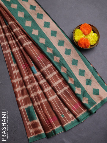 Brown & Green Printed Silk - Ikat Prints