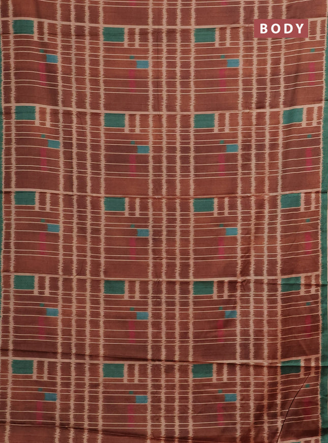 Brown & Green Printed Silk - Ikat Prints