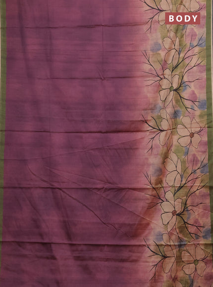 Wine & Green Printed Silk - Floral Prints