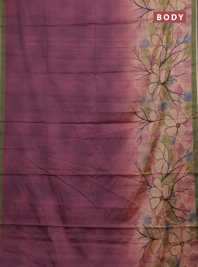 Wine & Green Printed Silk - Floral Prints