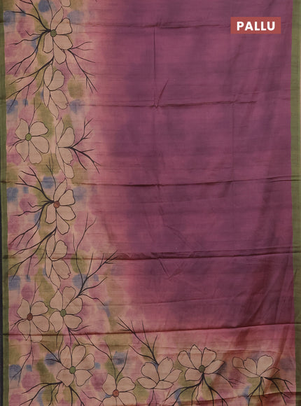 Wine & Green Printed Silk - Floral Prints