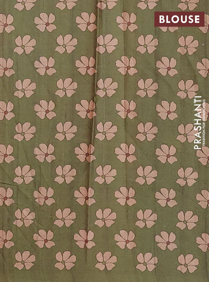 Wine & Green Printed Silk - Floral Prints