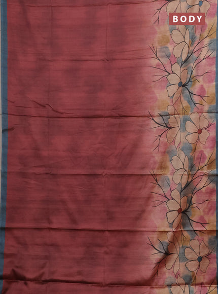 Maroon & Grey Printed Silk - Floral Prints