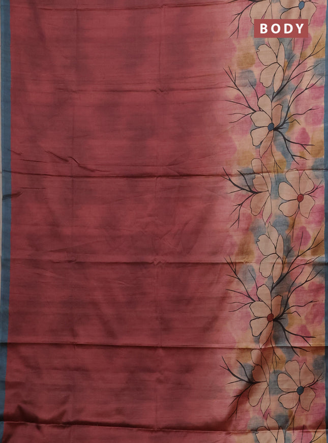 Maroon & Grey Printed Silk - Floral Prints