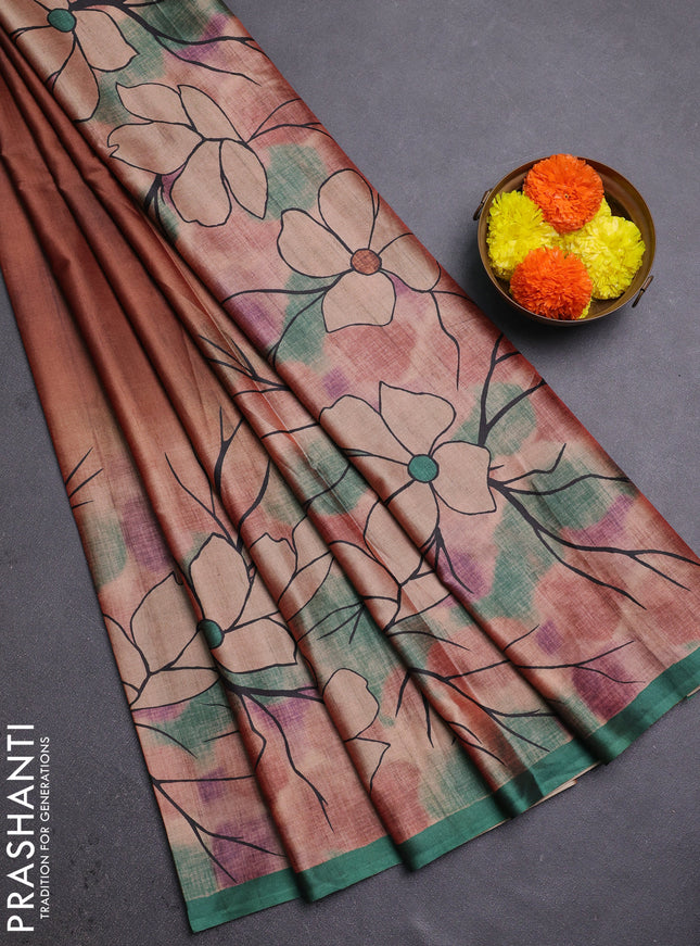 Rust & Green Printed Silk - Floral Prints
