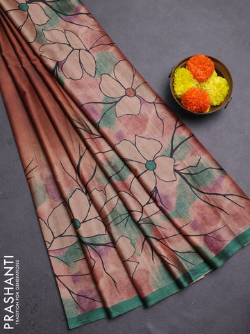 Rust & Green Printed Silk - Floral Prints