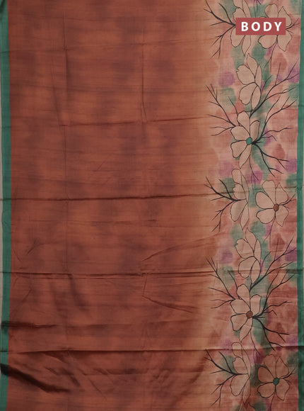 Rust & Green Printed Silk - Floral Prints
