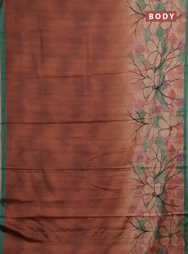 Rust & Green Printed Silk - Floral Prints