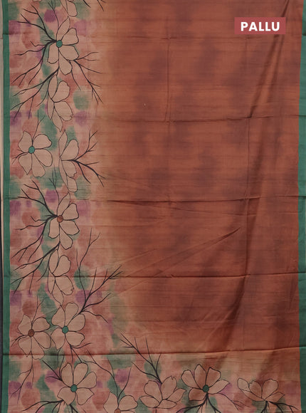 Rust & Green Printed Silk - Floral Prints
