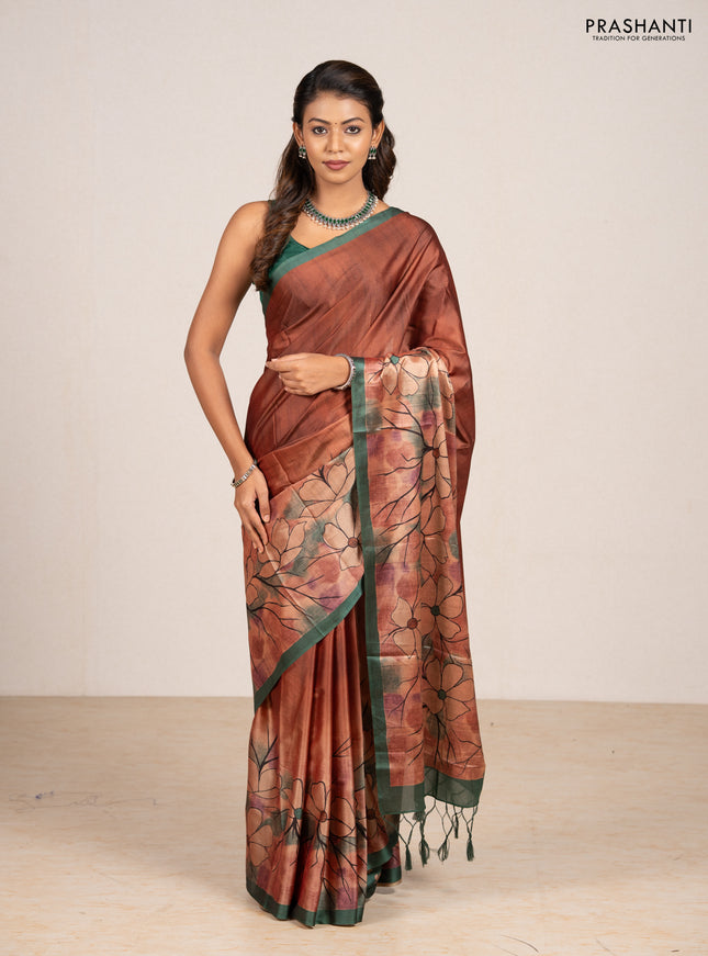 Mustard Yellow & Grey Printed Silk - Floral Prints