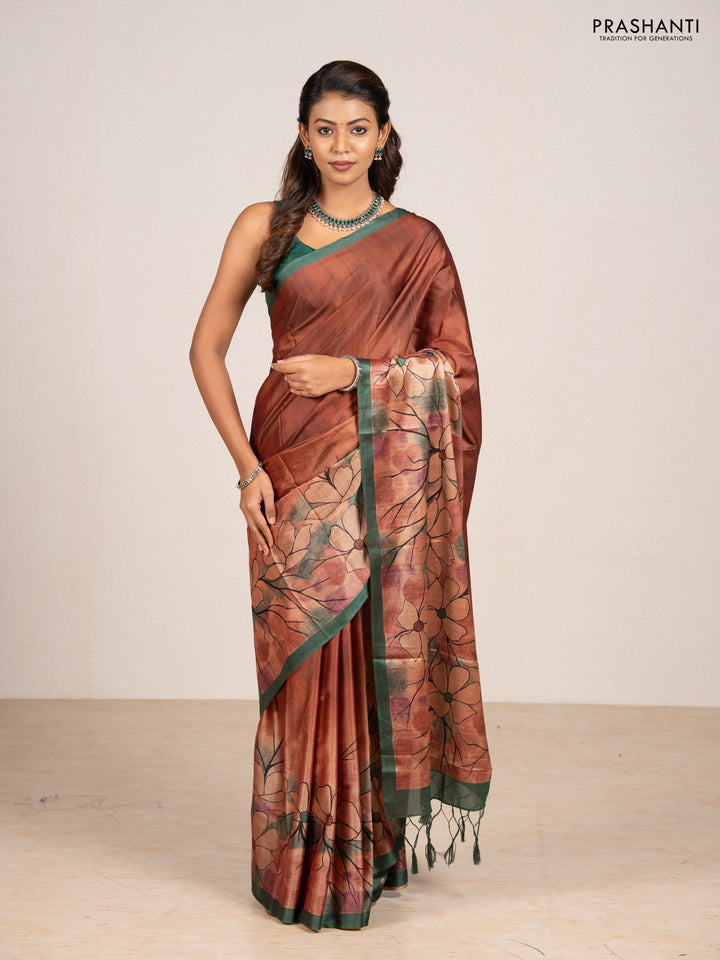 Mustard Yellow & Grey Printed Silk - Floral Prints