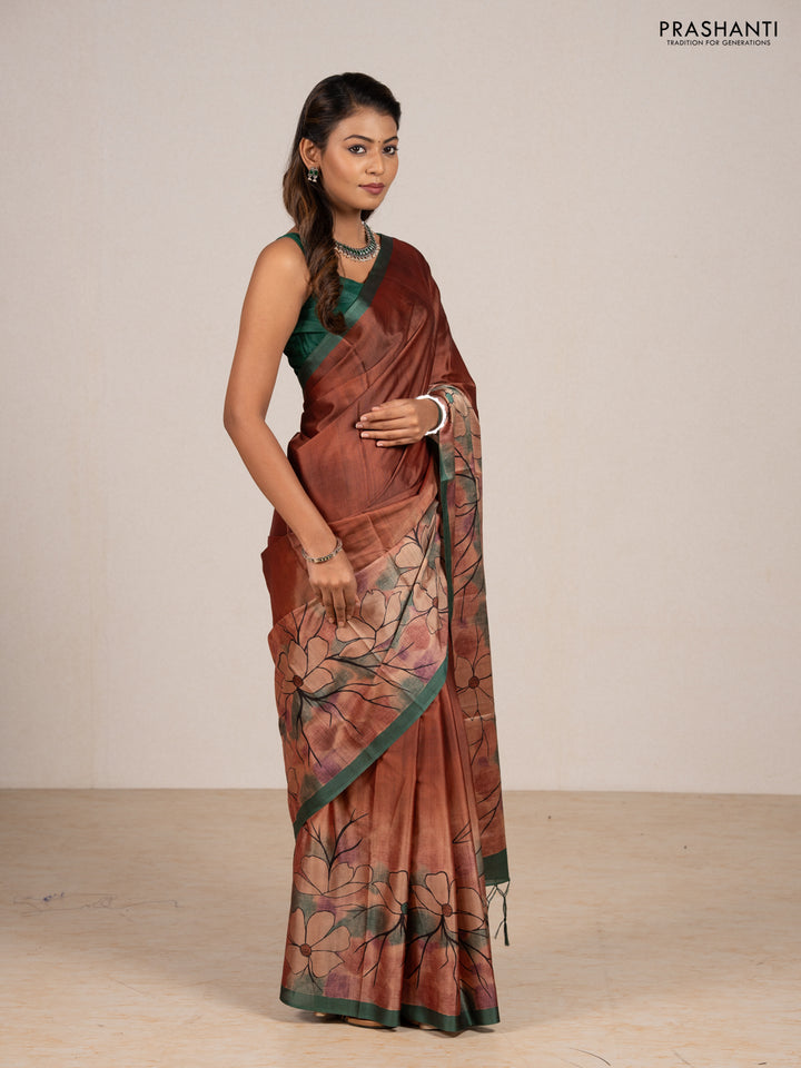 Mustard Yellow & Grey Printed Silk - Floral Prints