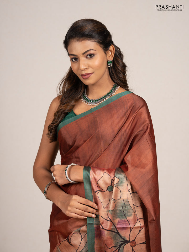 Mustard Yellow & Grey Printed Silk - Floral Prints