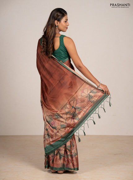 Mustard Yellow & Grey Printed Silk - Floral Prints