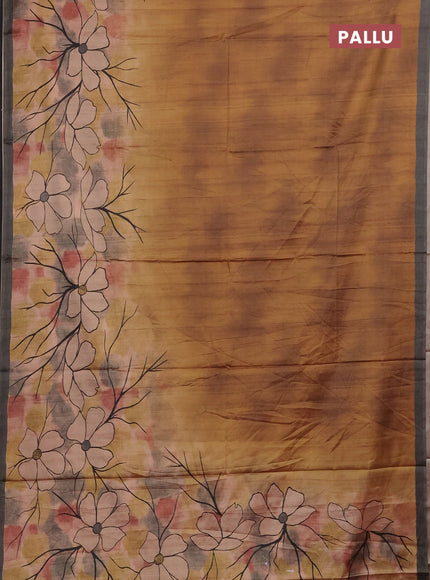 Mustard Yellow & Grey Printed Silk - Floral Prints