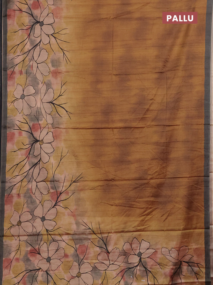 Mustard Yellow & Grey Printed Silk - Floral Prints