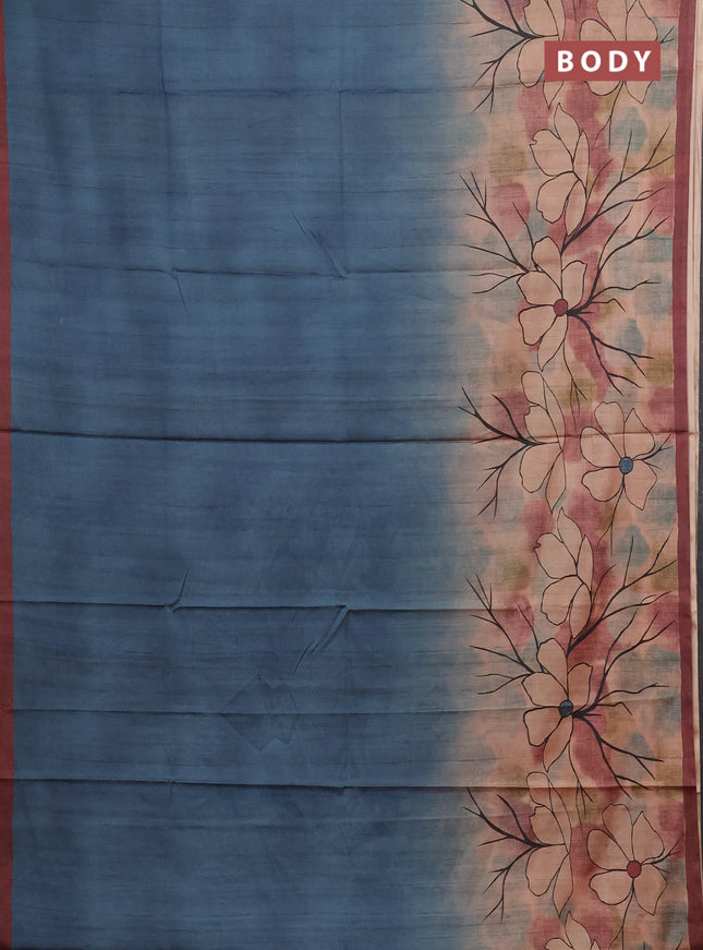 Grey & Maroon Printed Silk - Floral Prints