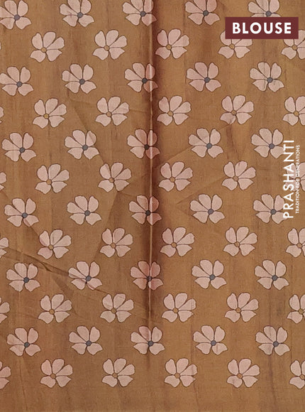 Grey & Mehendi Green Printed Silk - Floral Prints