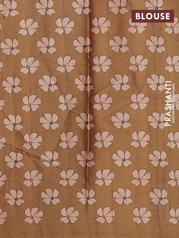 Grey & Mehendi Green Printed Silk - Floral Prints