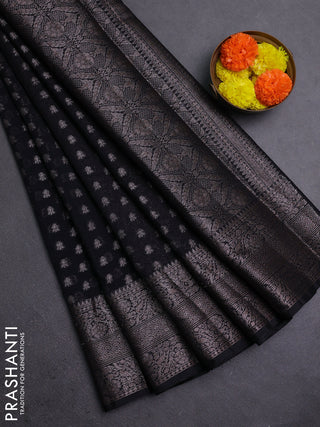 Black Semi Chiniya Silk Saree