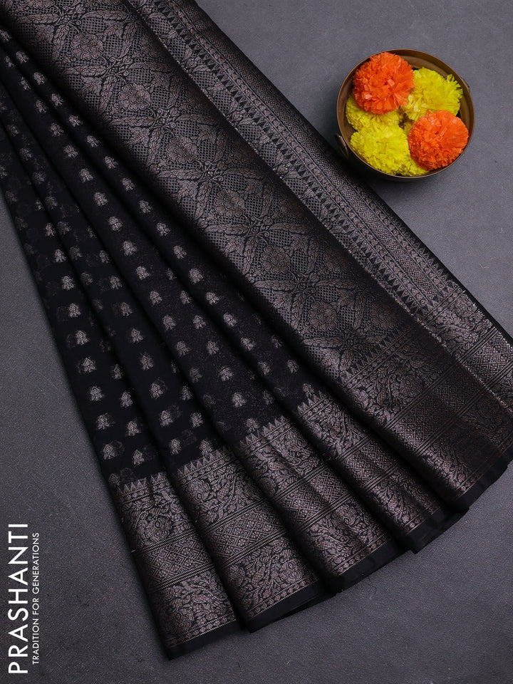 Black Semi Chiniya Silk Saree