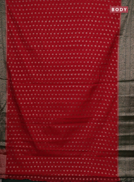 Red & Green Semi Chiniya Silk Saree
