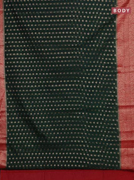 Bottle Green & Red Semi Chiniya Silk Saree