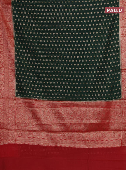 Bottle Green & Red Semi Chiniya Silk Saree