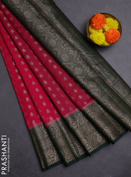 Pink & Bottle Green Semi Chiniya Silk Saree