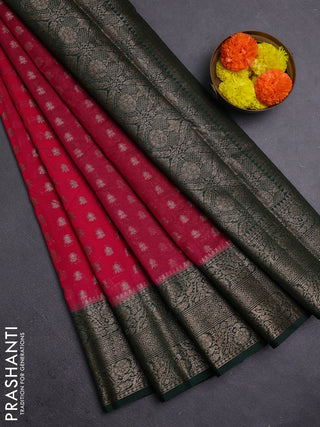 Pink & Bottle Green Semi Chiniya Silk Saree