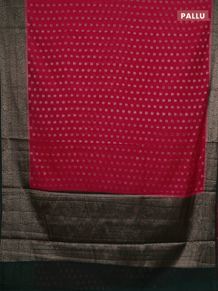 Pink & Bottle Green Semi Chiniya Silk Saree