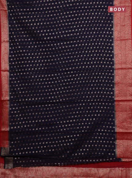 Navy Blue & Red Semi Chiniya Silk Saree