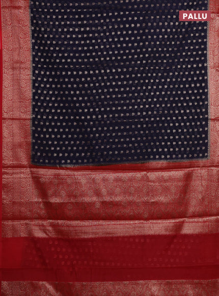 Navy Blue & Red Semi Chiniya Silk Saree