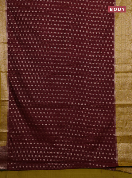Coffee Brown & Mustard Green Semi Chiniya Silk Saree